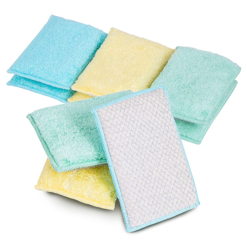 Smart Design Non Scratch Scrub Sponge with Bamboo Odorless Rayon Fiber - Set of 9 - Ultra Absorbent - Soft and Scrubber Side - Cleaning, Dishes, and Hard Stains - Spring - Yellow, Mint, Blue - Image 1